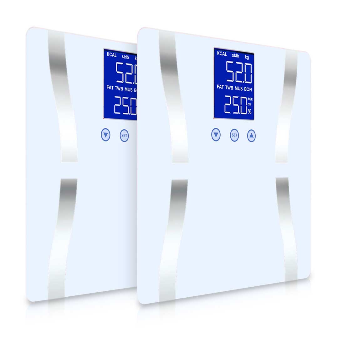 SOGA 2X Glass LCD Digital Body Fat Scale Bathroom Electronic Gym Water Weighing Scales White-Body Weight Scales-PEROZ Accessories