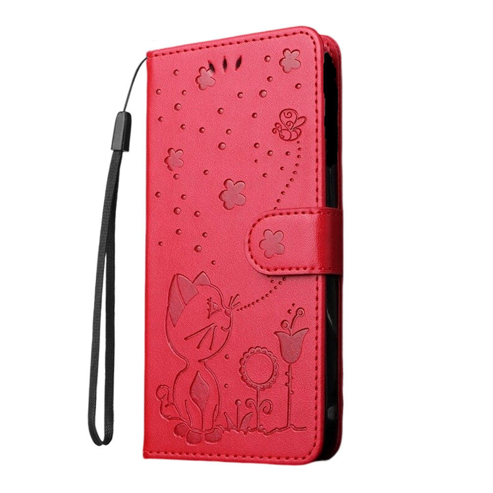 Anymob Samsung Case Red Flip Leather 3D Cat Embossed PU Leather Wallet Cover Protection-Mobile Phone Cases-PEROZ Accessories