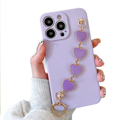Anymob iPhone Purple Luxury Heart Bracelet Silicon Phone Chain Case For IOS Stylish Wrist Chain Fashion Cover Compatible-Mobile Phone Cases-PEROZ Accessories