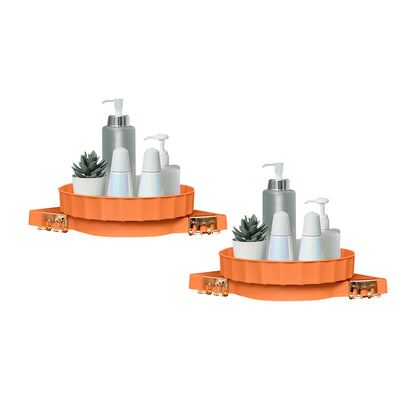 SOGA 2X Orange 360 Degree Wall Mounted Rotating Bathroom Organiser Corner Vanity Rack Toilet Adhesive Storage Shelf-Bathroom Storage-PEROZ Accessories