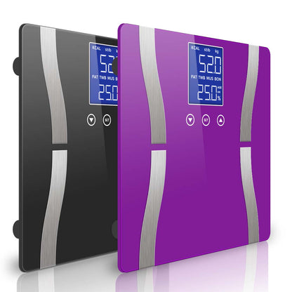 SOGA 2X Glass LCD Digital Body Fat Scale Bathroom Electronic Gym Water Weighing Scales Black Purple-Body Weight Scales-PEROZ Accessories