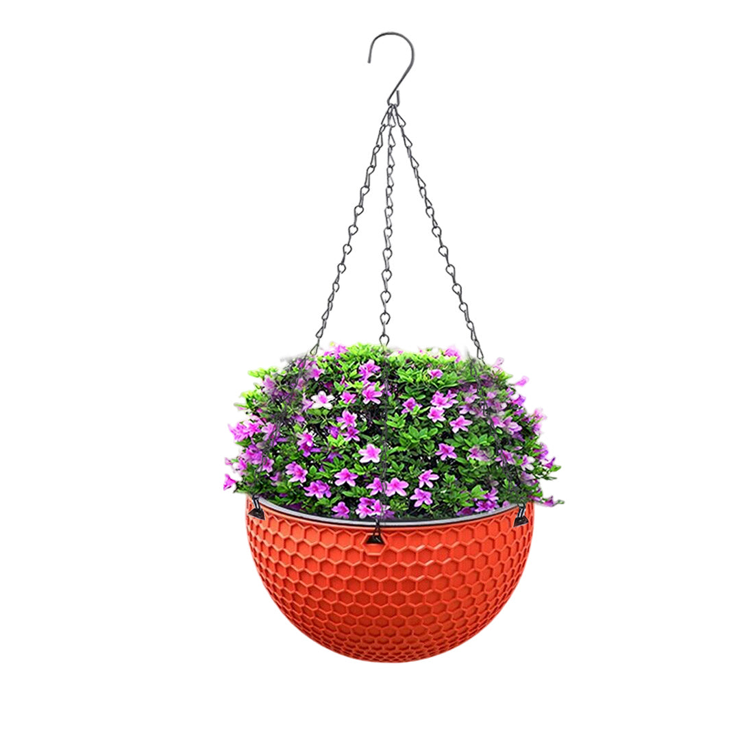 SOGA Red Medium Hanging Resin Flower Pot Self Watering Basket Planter Indoor Outdoor Garden Decor-Indoor Pots, Planters and Plant Stands-PEROZ Accessories