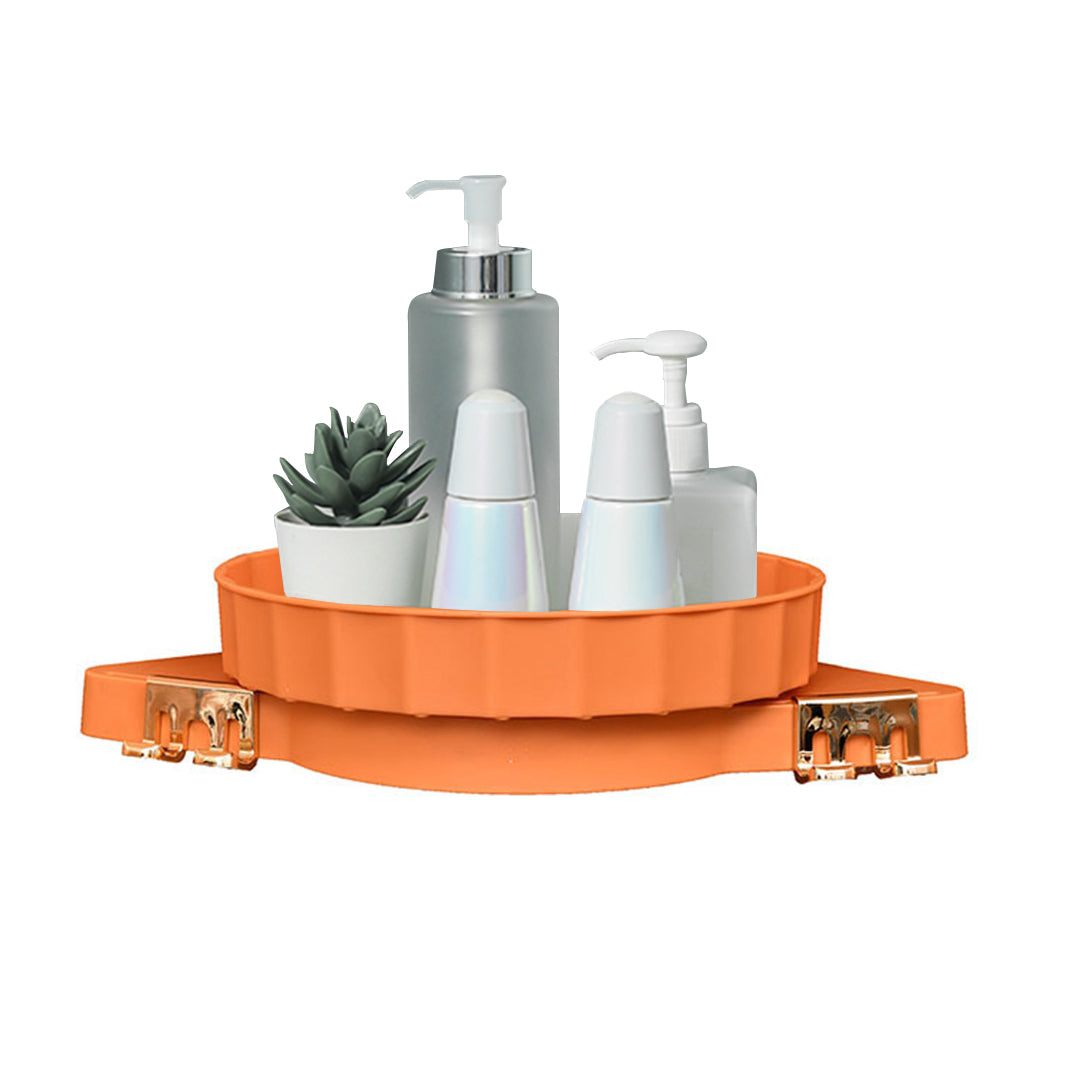 SOGA Orange 360 Degree Wall Mounted Rotating Bathroom Organiser Corner Vanity Rack Toilet Adhesive Storage Shelf-Bathroom Storage-PEROZ Accessories
