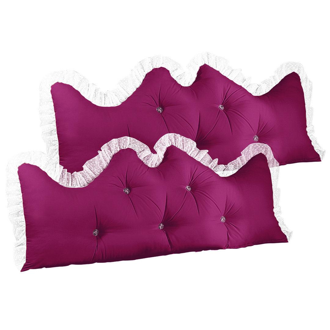 SOGA 2X 120cm Burgundy Princess Bed Pillow Headboard Backrest Bedside Tatami Sofa Cushion with Ruffle Lace Home Decor-Headboard Pillow-PEROZ Accessories