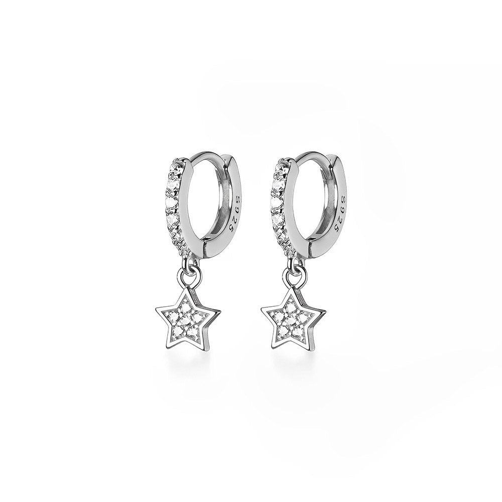 Anyco Fashion Earrings Real Sterling Silver Trendy Pave Zircon Star Hanging Stud Jewelry Accessories for Women-Earrings-PEROZ Accessories