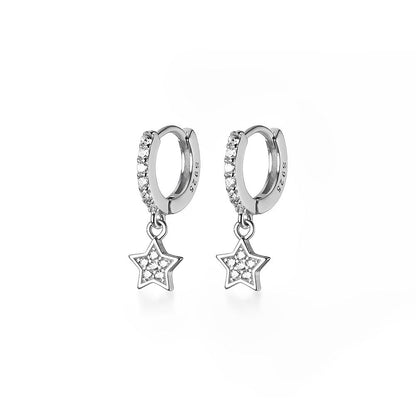 Anyco Fashion Earrings Real Sterling Silver Trendy Pave Zircon Star Hanging Stud Jewelry Accessories for Women-Earrings-PEROZ Accessories