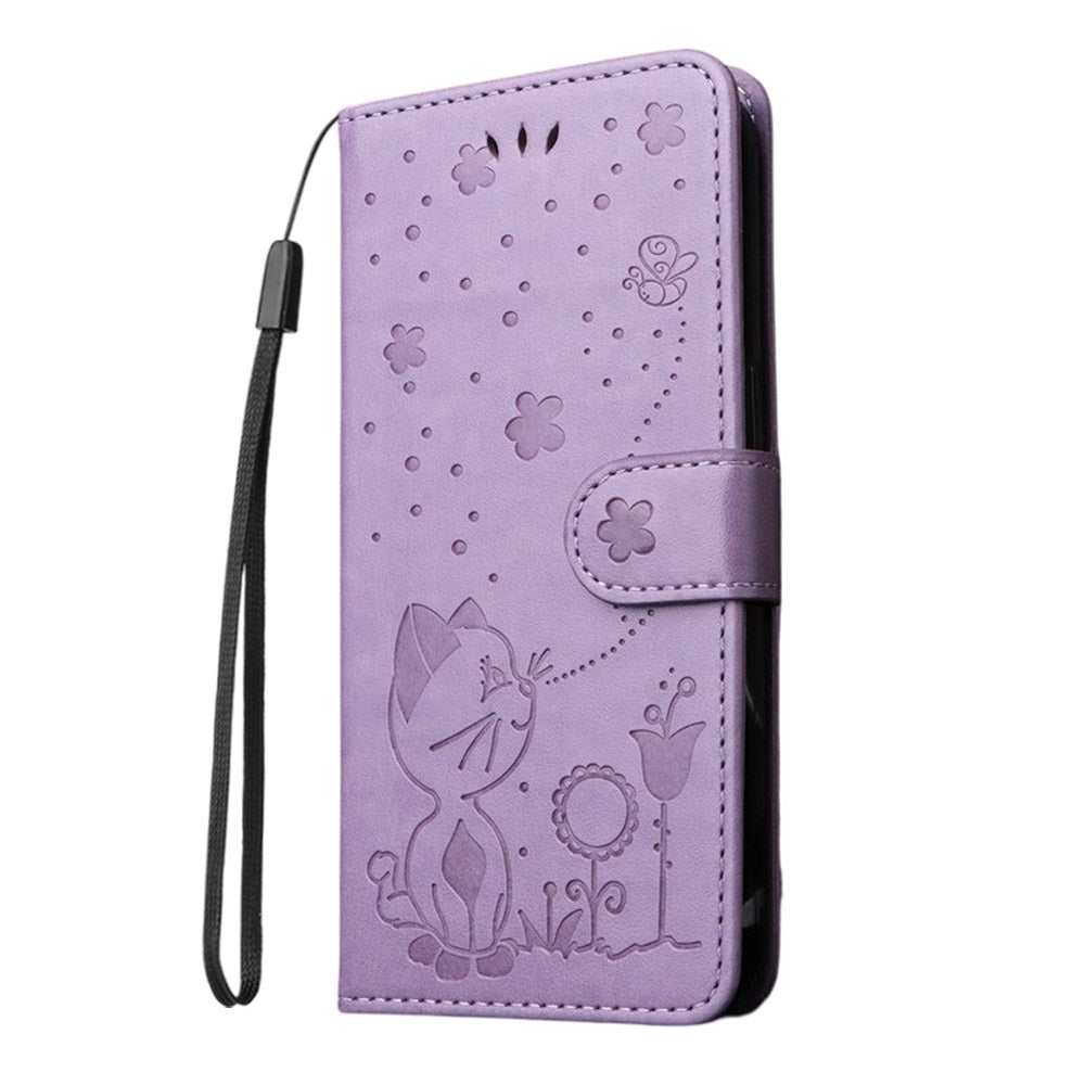 Anymob Samsung Case Purple Flip Leather 3D Cat Embossed PU Leather Wallet Cover Protection-Mobile Phone Cases-PEROZ Accessories