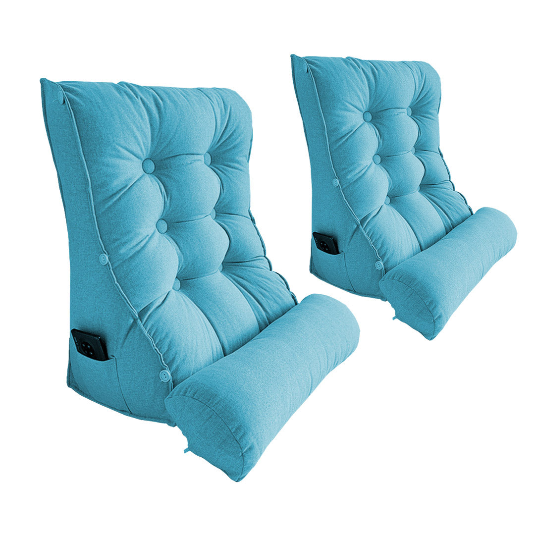 SOGA 2X 60cm Blue Triangular Wedge Lumbar Pillow Headboard Backrest Sofa Bed Cushion Home Decor-Headboard Pillow-PEROZ Accessories