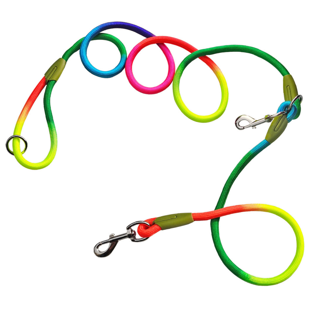 SOGA 220cm Multifunction Hands Free Rope Pet Cat Dog Puppy Double Ended Leash for Walking Training Tracking Obedience Rainbow-Dog Collars-PEROZ Accessories