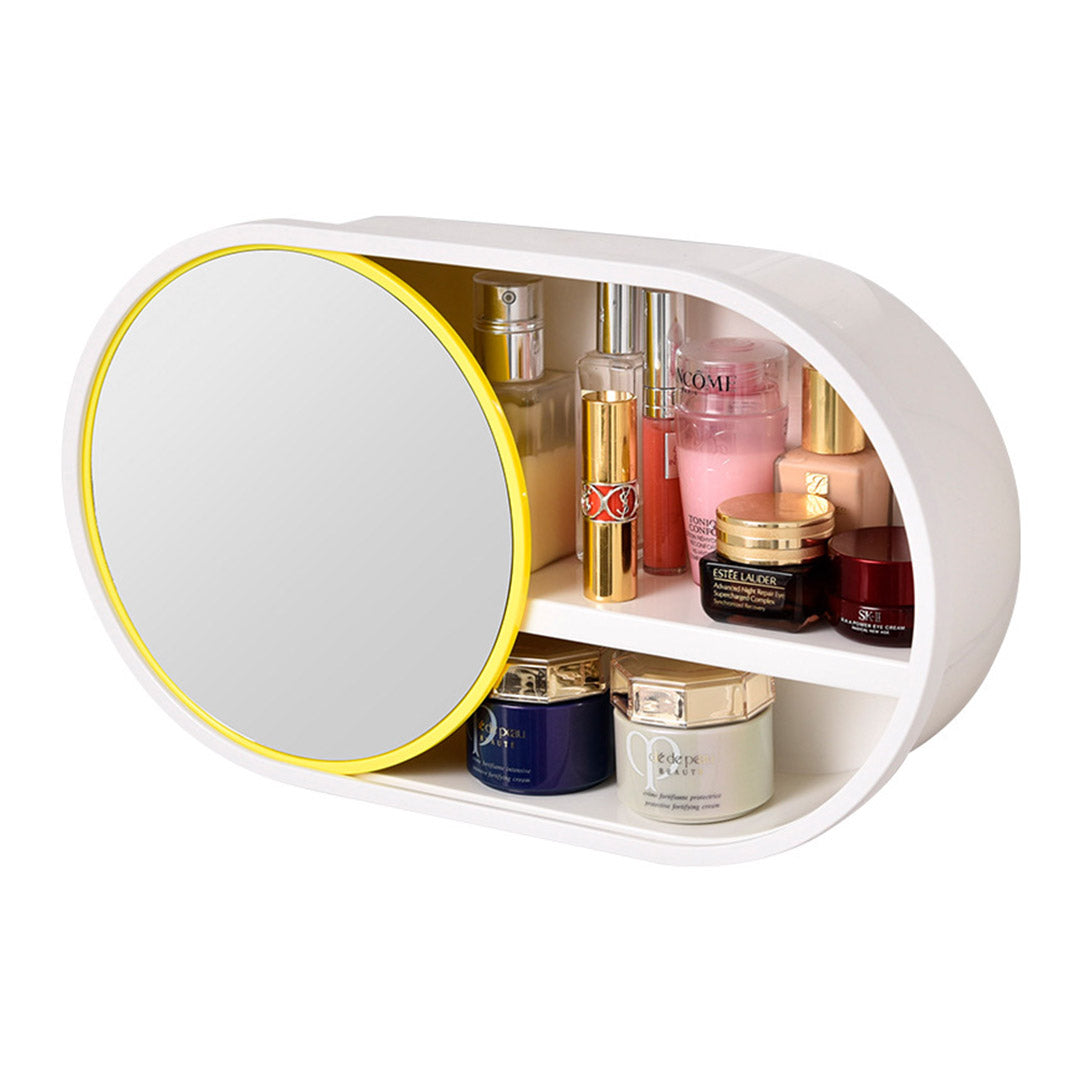 SOGA 39cm Oval Wall Mounted Mirror Storage Box Vanity Mirror Rack Bathroom Adhesive Shelf Home Organiser Decor-Makeup Organisers-PEROZ Accessories