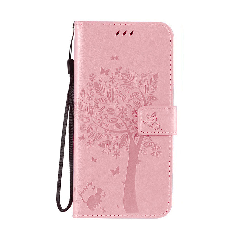 Anymob Samsung Case Light Pink 3D Tree Flip Leather Phone Magnetic Wallet Stand Cover With Card Slot-Mobile Phone Cases-PEROZ Accessories