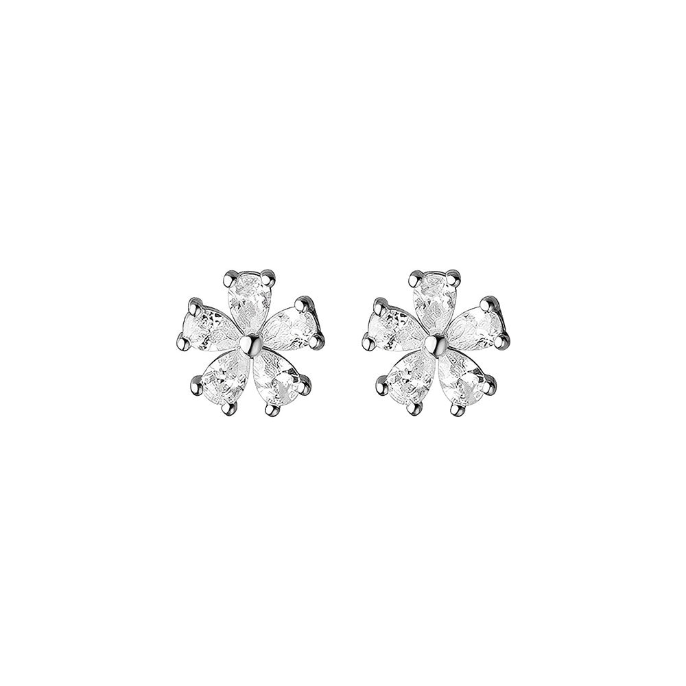 Anyco Fashion Earrings Sterling Silver Gold Luxury Crystal Zircon Romantic Flower Stud for Women Chic Teen Party Wedding Jewelry-Earrings-PEROZ Accessories
