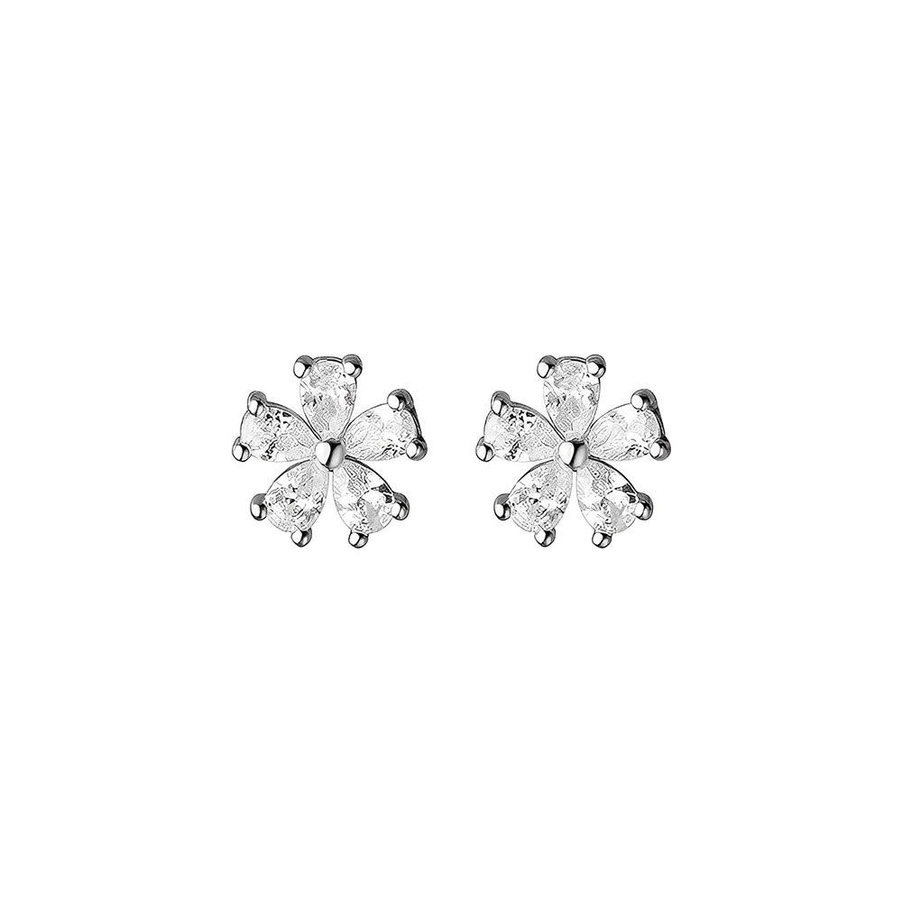 Anyco Fashion Earrings Sterling Silver Gold Luxury Crystal Zircon Romantic Flower Stud for Women Chic Teen Party Wedding Jewelry-Earrings-PEROZ Accessories