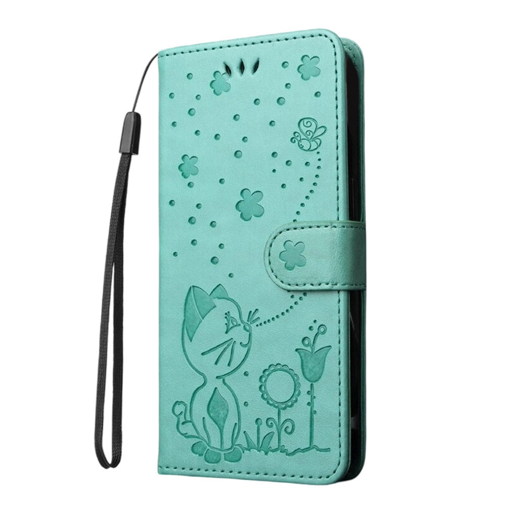 Anymob Samsung Case Green Flip Leather 3D Cat Embossed PU Leather Wallet Cover Protection-Mobile Phone Cases-PEROZ Accessories