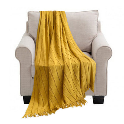 SOGA Mustard Textured Knitted Throw Blanket Warm Cozy Woven Cover Couch Bed Sofa Home Decor with Tassels-Throw Blankets-PEROZ Accessories