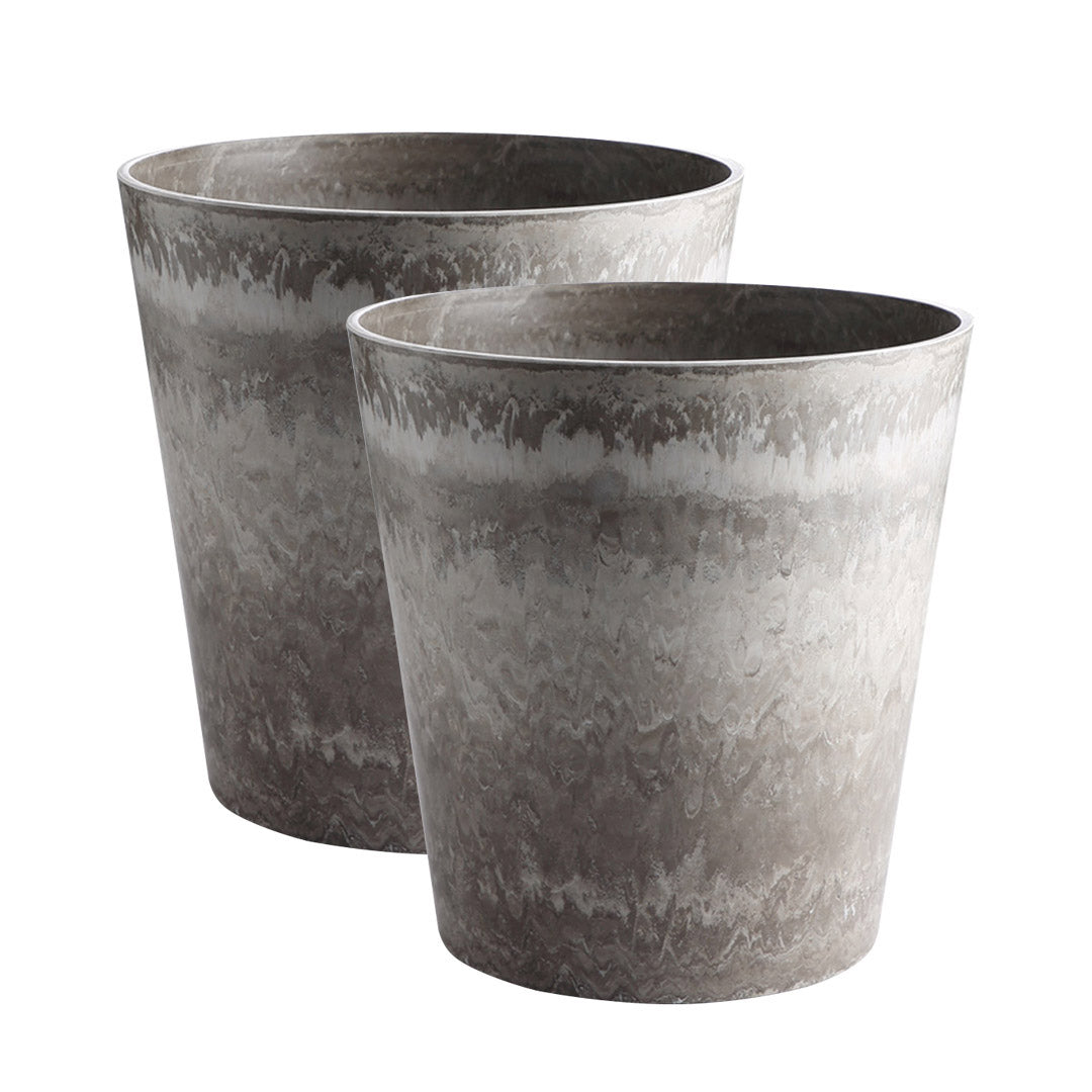 SOGA 2X 37cm Rock Grey Round Resin Tapered Plant Flower Pot in Cement Pattern Planter Cachepot for Indoor Home Office-Indoor Pots, Planters and Plant Stands-PEROZ Accessories