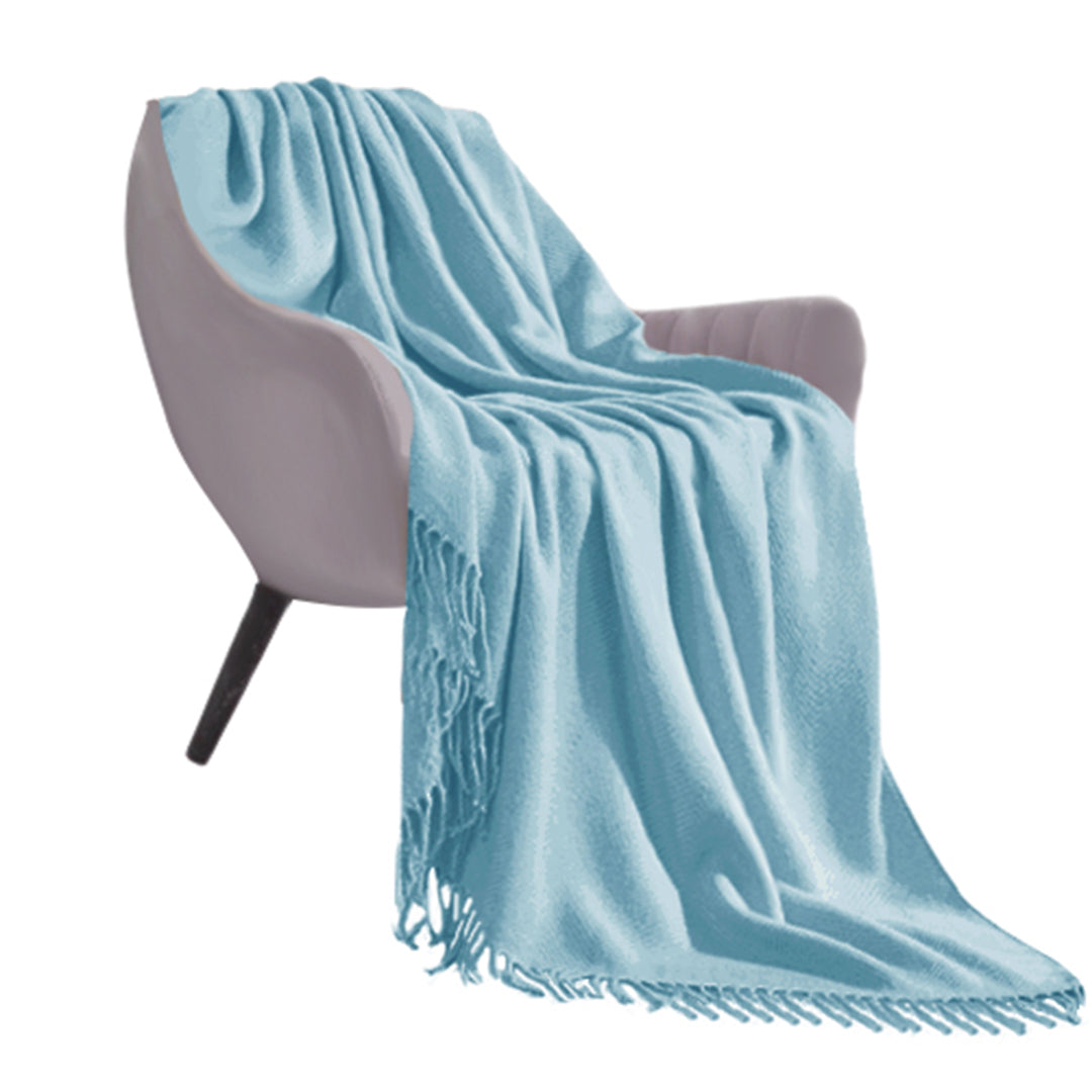 SOGA Sky Blue Acrylic Knitted Throw Blanket Solid Fringed Warm Cozy Woven Cover Couch Bed Sofa Home Decor-Throw Blankets-PEROZ Accessories