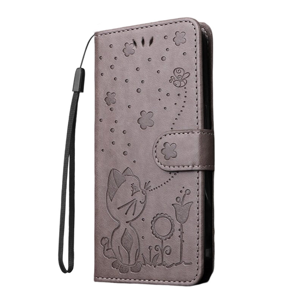 Anymob Samsung Case Gray Flip Leather 3D Cat Embossed PU Leather Wallet Cover Protection-Mobile Phone Cases-PEROZ Accessories
