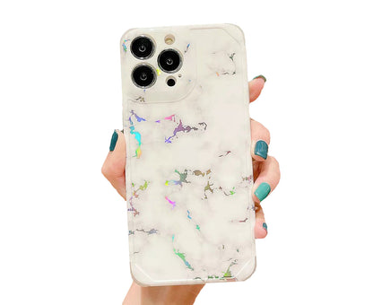 Anymob iPhone Case White Laser Marble Shockproof Firm Flex Mobile Cover For iPhone 13 12 11 Pro Max Compatible-Mobile Phone Cases-PEROZ Accessories
