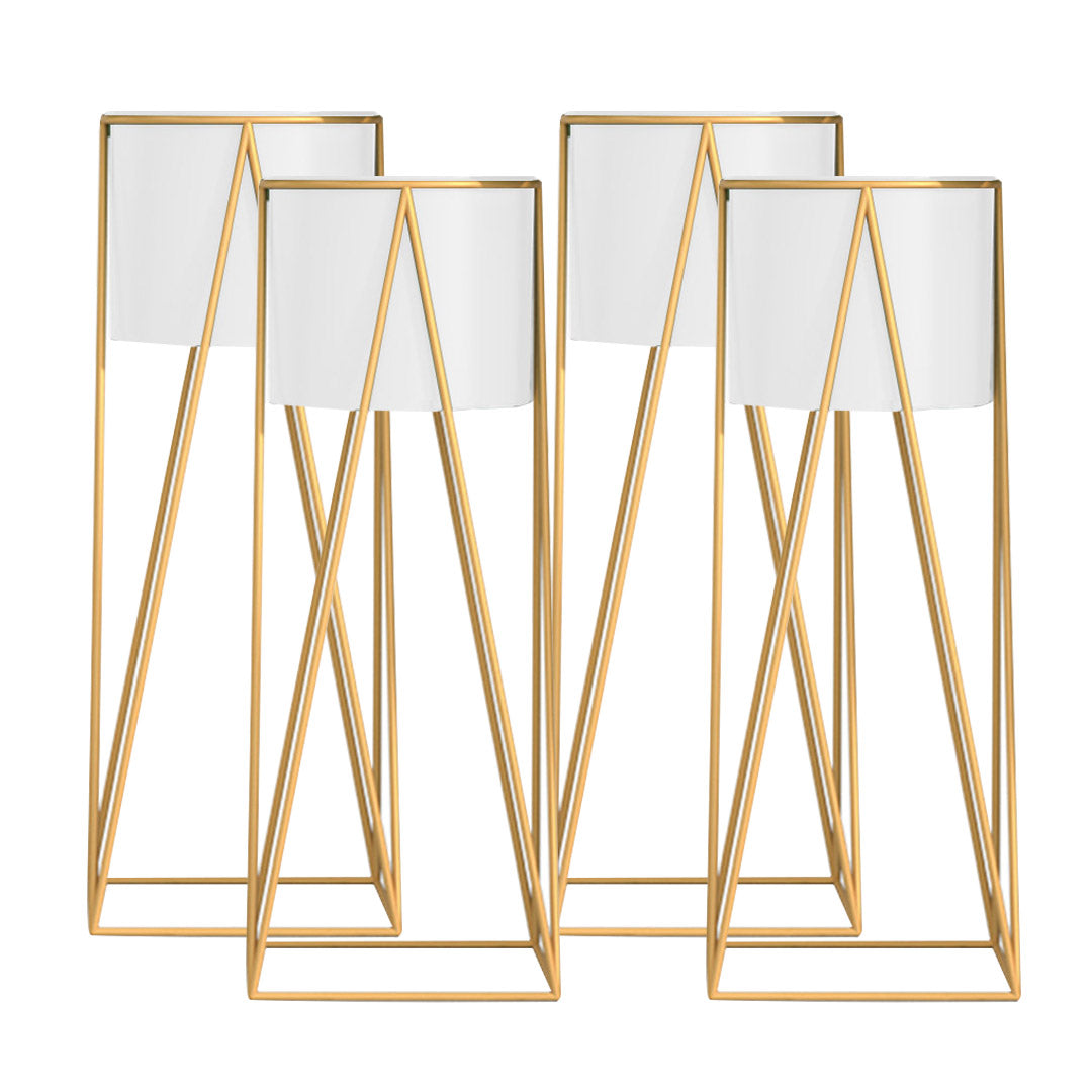 SOGA 4X 70cm Gold Metal Plant Stand with White Flower Pot Holder Corner Shelving Rack Indoor Display-Indoor Pots, Planters and Plant Stands-PEROZ Accessories