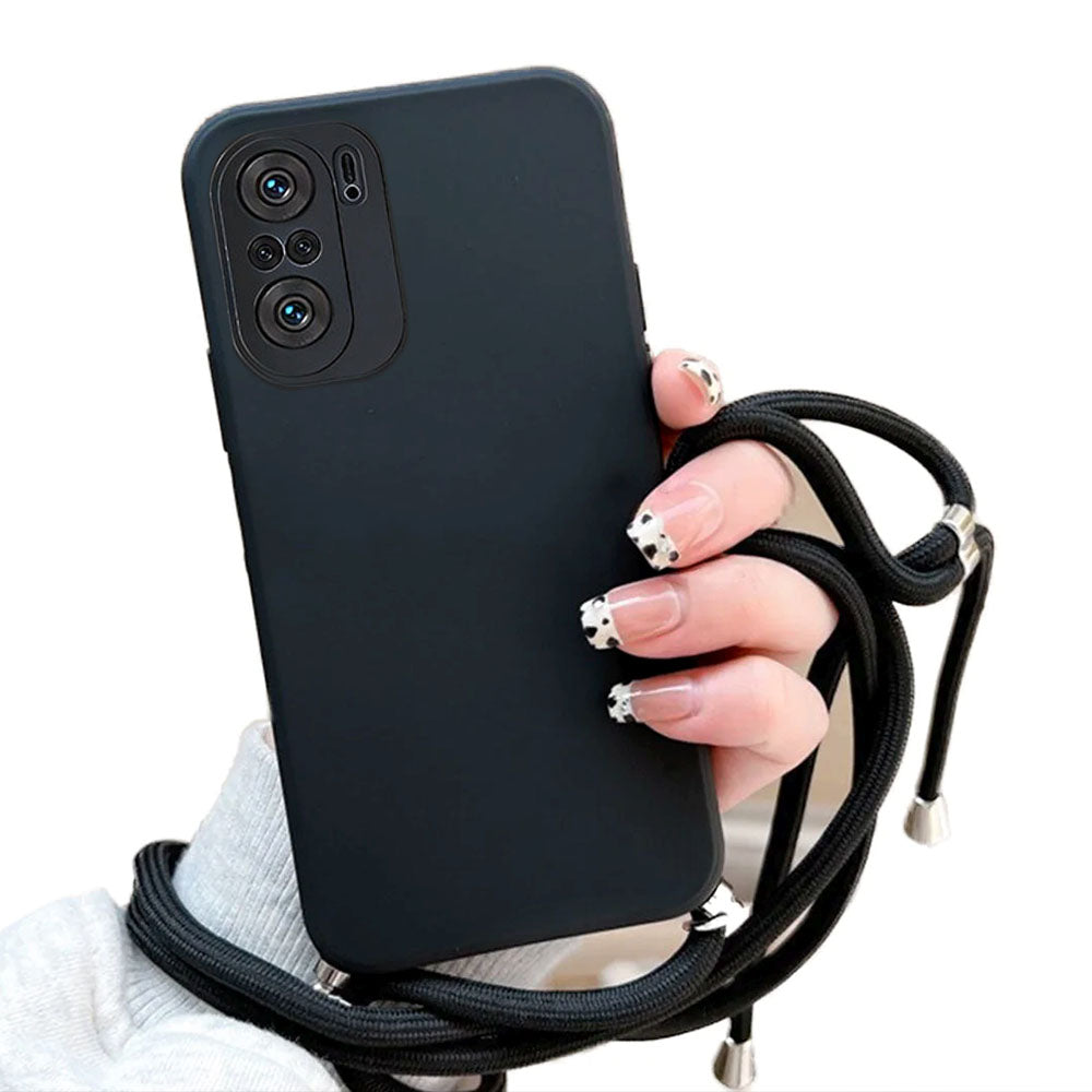 Anymob Xiaomi Phone Case Black Crossbody Lanyard Soft Silicone For Mi 11T Pro 11 Lite Redmi Note 10 9 Pro Max 10S 9T Mi POCO X3 Compatible-Mobile Phone Cases-PEROZ Accessories