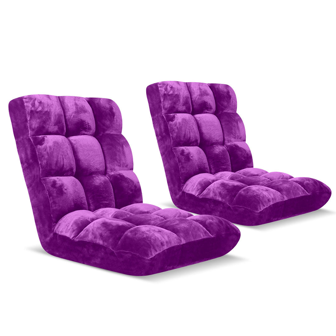 SOGA 2X Floor Recliner Folding Lounge Sofa Futon Couch Folding Chair Cushion Purple-Recliner Chair-PEROZ Accessories