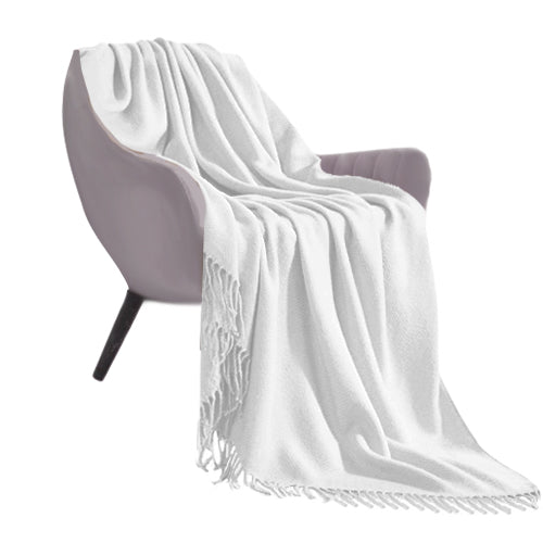 SOGA White Acrylic Knitted Throw Blanket Solid Fringed Warm Cozy Woven Cover Couch Bed Sofa Home Decor-Throw Blankets-PEROZ Accessories