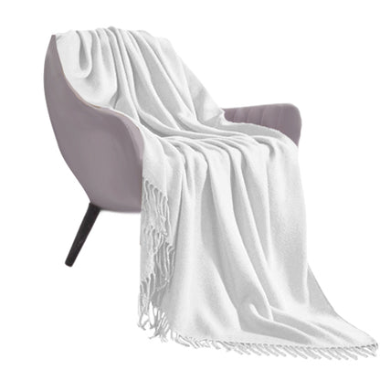 SOGA White Acrylic Knitted Throw Blanket Solid Fringed Warm Cozy Woven Cover Couch Bed Sofa Home Decor-Throw Blankets-PEROZ Accessories