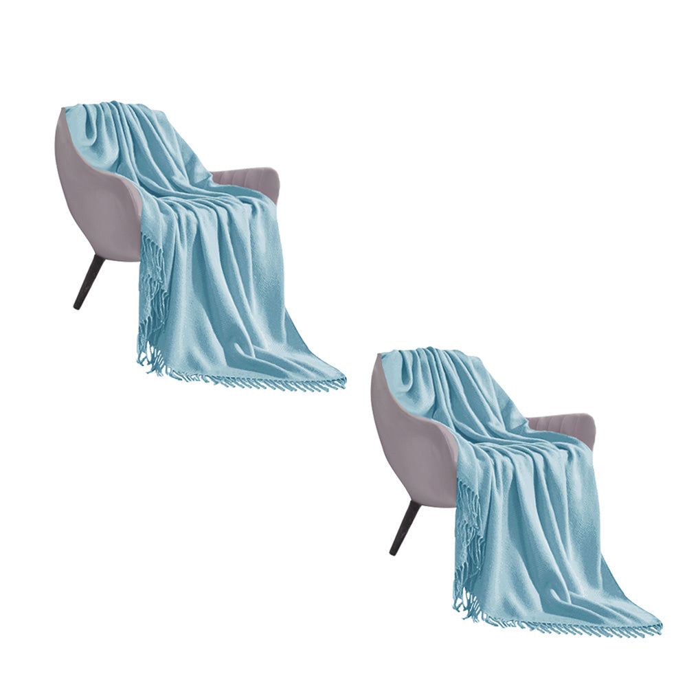 SOGA 2X Sky Blue Acrylic Knitted Throw Blanket Solid Fringed Warm Cozy Woven Cover Couch Bed Sofa Home Decor-Throw Blankets-PEROZ Accessories