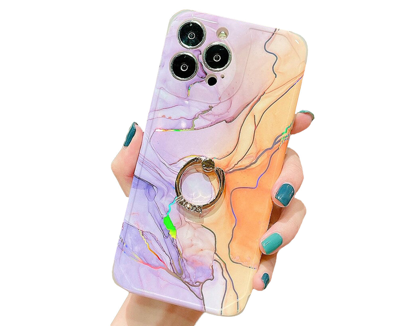 Anymob iPhone Case Pink Orange Laser Gradient Glitter Marble Ring Holder Stand Soft Silicone Shockproof Coque Mobile Cover iPhone 12 11 13 Pro Max-Mobile Phone Cases-PEROZ Accessories