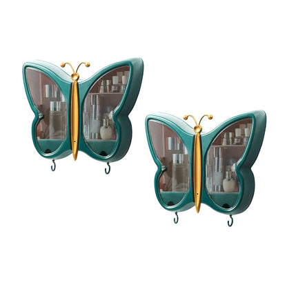 SOGA 2X Green Butterfly Shape Wall Mounted Makeup Organiser Dustproof Waterproof Bathroom Storage Box Home Decor-Makeup Organisers-PEROZ Accessories
