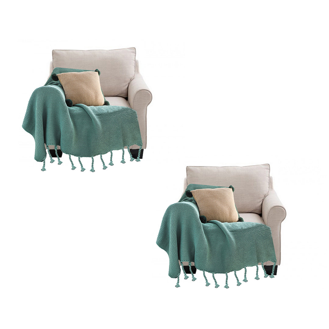 SOGA 2X Green Tassel Fringe Knitting Blanket Warm Cozy Woven Cover Couch Bed Sofa Home Decor-Throw Blankets-PEROZ Accessories