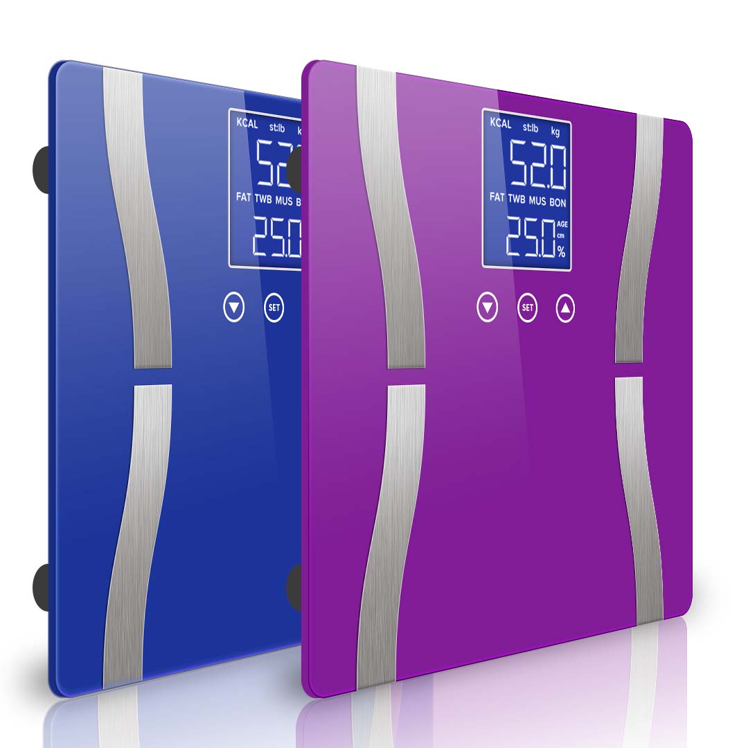 SOGA 2X Glass LCD Digital Body Fat Scale Bathroom Electronic Gym Water Weighing Scales Blue Purple-Body Weight Scales-PEROZ Accessories