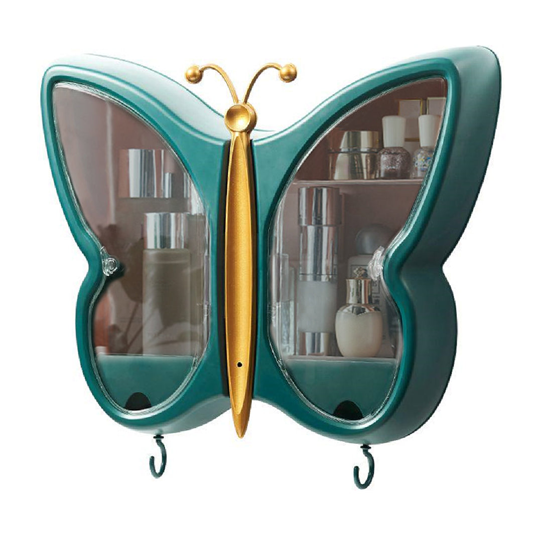 SOGA Green Butterfly Shape Wall Mounted Makeup Organiser Dustproof Waterproof Bathroom Storage Box Home Decor-Makeup Organisers-PEROZ Accessories
