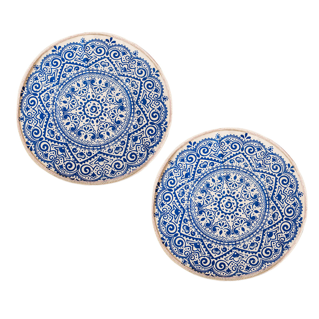 SOGA 2X Blue Carpet Soft Linen Bohemian Non Slip Floor Retro Minimalist Round Rug Home Decor with Tassels-Rugs-PEROZ Accessories
