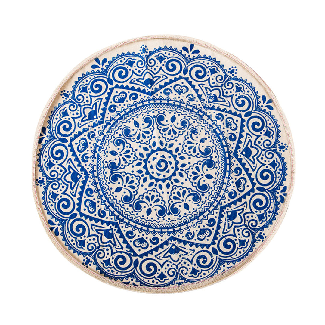 SOGA Blue Carpet Soft Linen Bohemian Non Slip Floor Retro Minimalist Round Rug Home Decor with Tassels-Rugs-PEROZ Accessories