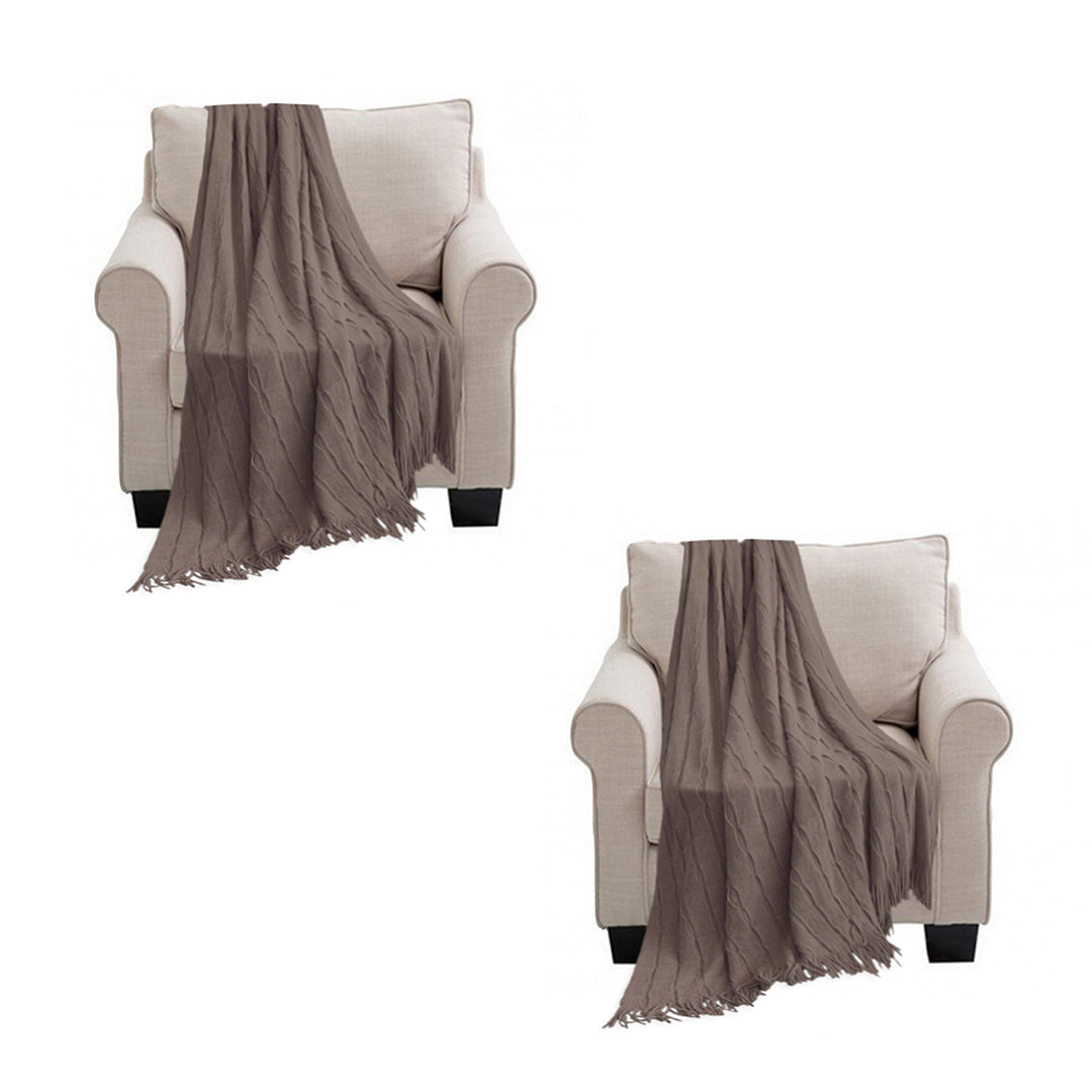 SOGA 2X Coffee Textured Knitted Throw Blanket Warm Cozy Woven Cover Couch Bed Sofa Home Decor with Tassels-Throw Blankets-PEROZ Accessories