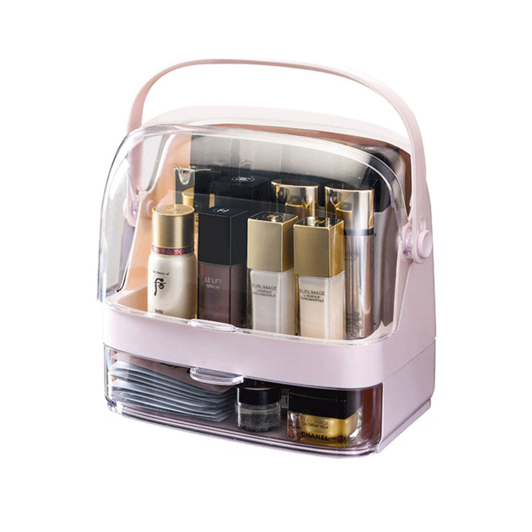 SOGA 2 Tier Pink Countertop Makeup Cosmetic Storage Organiser Skincare Holder Jewelry Storage Box with Handle-Makeup Organisers-PEROZ Accessories
