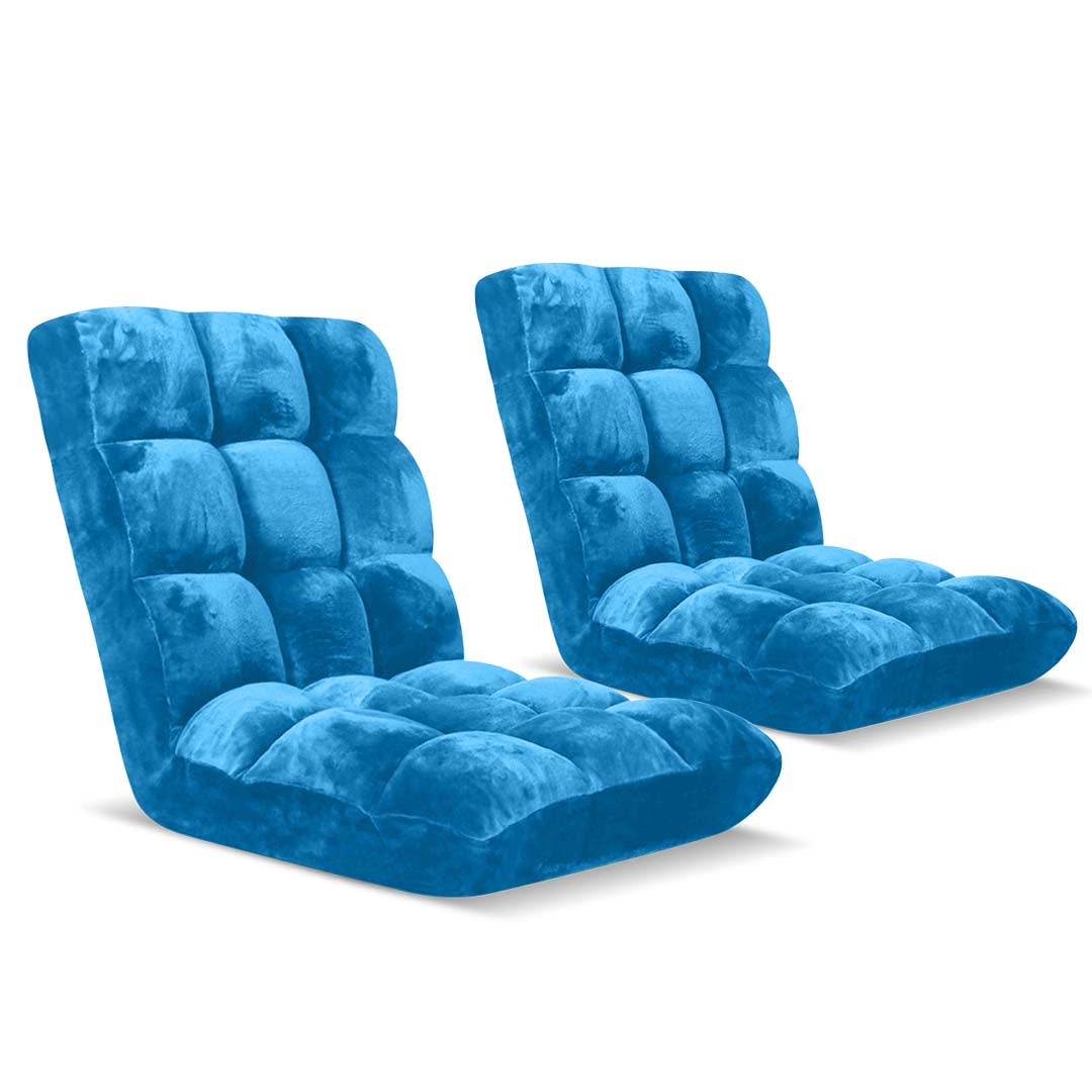 SOGA 2X Floor Recliner Folding Lounge Sofa Futon Couch Folding Chair Cushion Blue-Recliner Chair-PEROZ Accessories