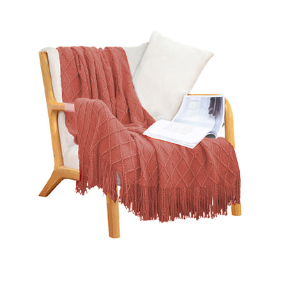 SOGA Red Diamond Pattern Knitted Throw Blanket Warm Cozy Woven Cover Couch Bed Sofa Home Decor with Tassels-Throw Blankets-PEROZ Accessories