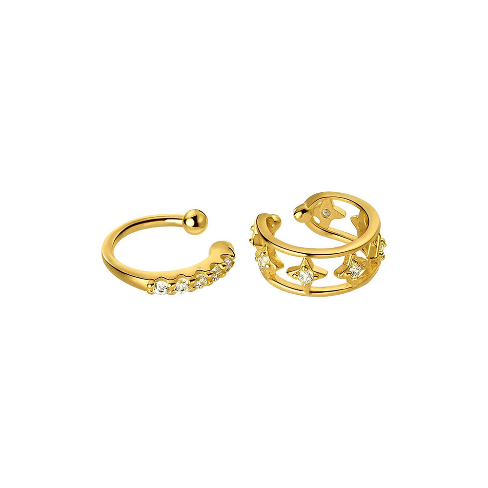 Anyco Fashion Earrings Luxury Gold Pave Zircon Hollow Star Ear Clip for Women RealSterling Silver Non-pierced Ear Bone Clip Earring Jewelry-Earrings-PEROZ Accessories