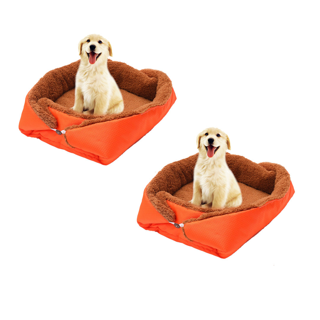 SOGA 2X Orange Dual purpose Cushion Nest Cat Dog Bed Warm Plush Kennel Mat Pet Home Travel Essentials-Pet Carriers &amp; Travel Products-PEROZ Accessories