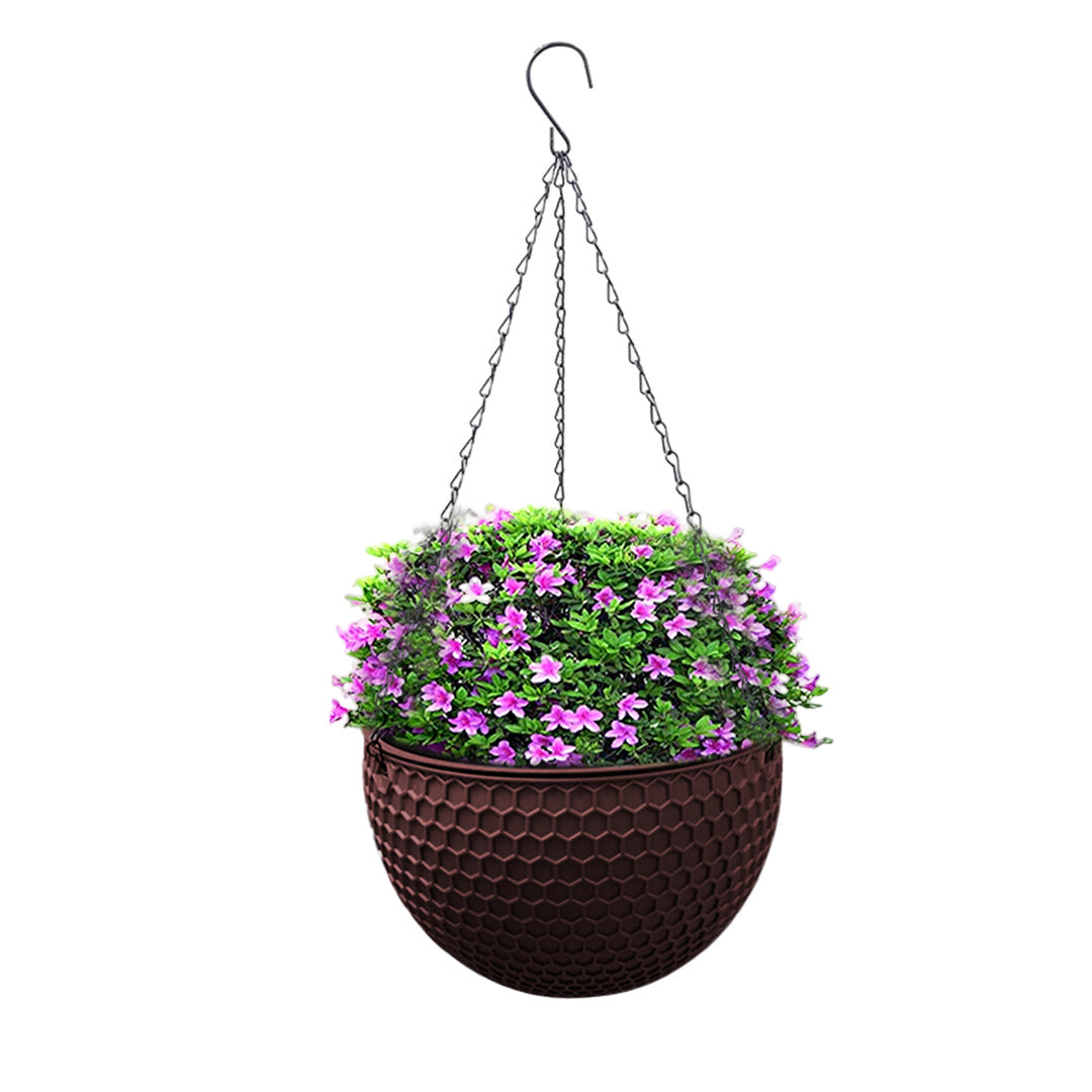 SOGA Coffee Medium Hanging Resin Flower Pot Self Watering Basket Planter Indoor Outdoor Garden Decor-Indoor Pots, Planters and Plant Stands-PEROZ Accessories