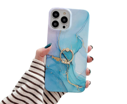Anymob iPhone Case Sky Blue Glitter Marble Pattern Ring Holder Stand Soft Silicone Shockproof Mobile Cover 12 11 13 Pro Max-Mobile Phone Cases-PEROZ Accessories