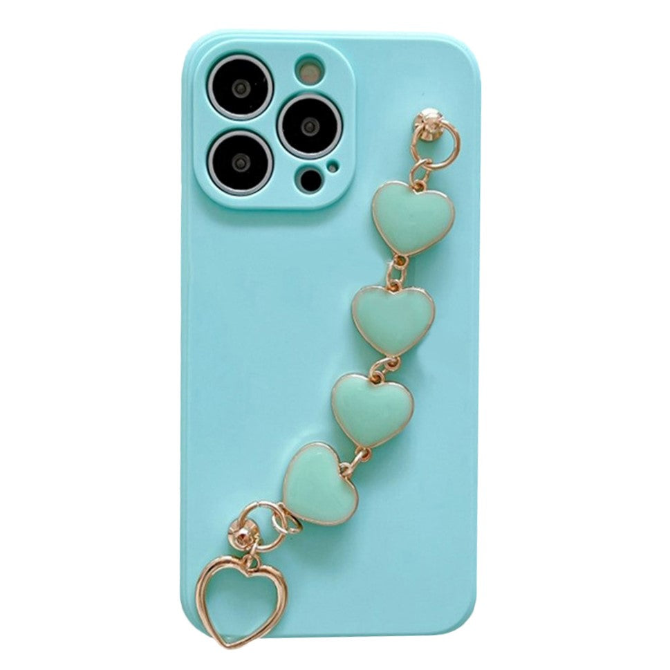 Anymob iPhone Phone Case Mint Heart Chain Hand Strap Apple Back Mobile Cover For IOS 13 Pro Max 12 MiNi 11 Pro XR XS X 7 8 Plus 6 6S SE Compatible-Mobile Phone Cases-PEROZ Accessories