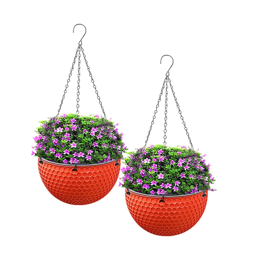 SOGA 2X Red Medium Hanging Resin Flower Pot Self Watering Basket Planter Indoor Outdoor Garden Decor-Indoor Pots, Planters and Plant Stands-PEROZ Accessories