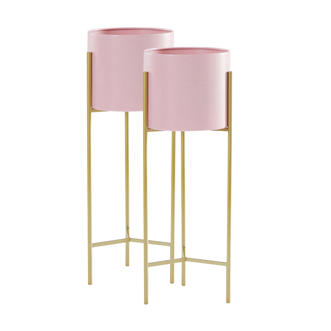 SOGA 2X 2 Layer 60cm Gold Metal Plant Stand with Pink Flower Pot Holder Corner Shelving Rack Indoor Display-Indoor Pots, Planters and Plant Stands-PEROZ Accessories