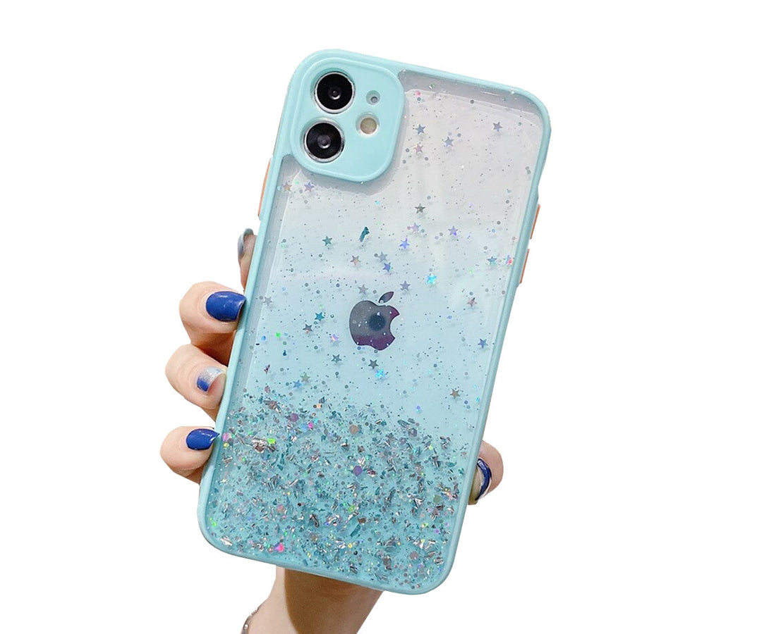 Anymob iPhone Case Light Blue Luxury Glitter Sequins Camera Protection Silicone For 13 11 12 Pro Max XR XS Max 7 8 Plus SE 2020-Mobile Phone Cases-PEROZ Accessories