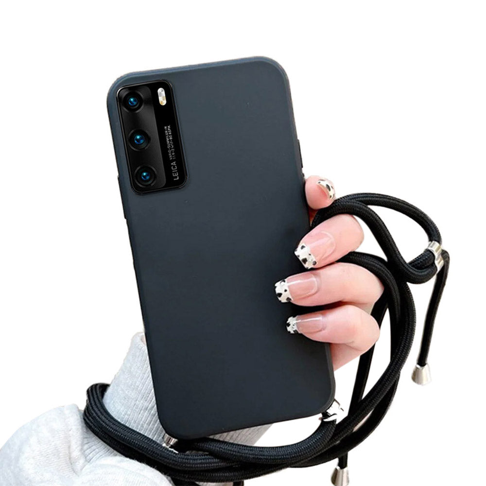 Anymob Huawei Phone Case Black Necklace Lanyard Crossbody Cord Rope Soft Silicone-Mobile Phone Cases-PEROZ Accessories
