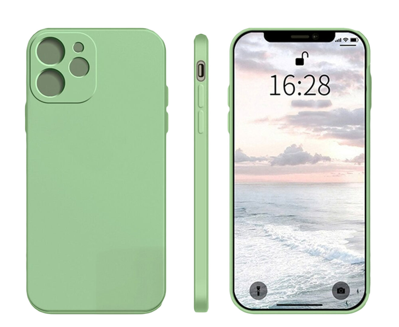 Anymob iPhone Phone Case Full Lens Sage Green Square Silicone Cover For IOS 13 11 12 Pro Max Mini X XS Max XR 7 8 6 6S Plus SE Compatible-Mobile Phone Cases-PEROZ Accessories